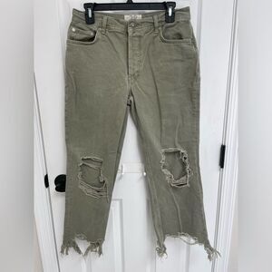 We The Free Free People Distressed Torn Knee Green Denim Pants Women’s Size 28